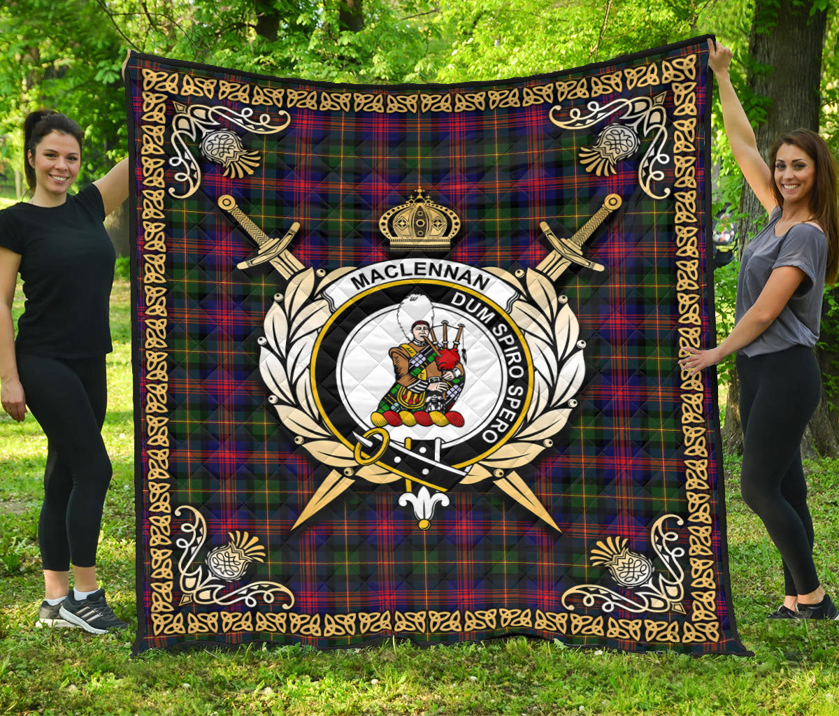 MacLennan Modern Tartan Crest Premium Quilt - Celtic Thistle Style