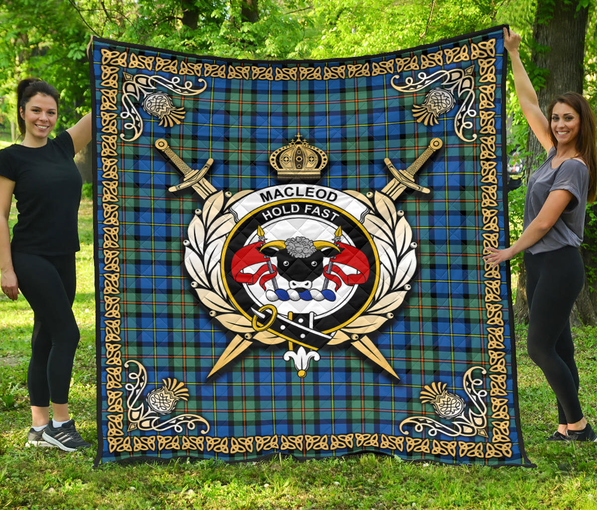 MacLeod of Harris Ancient Tartan Crest Premium Quilt - Celtic Thistle Style