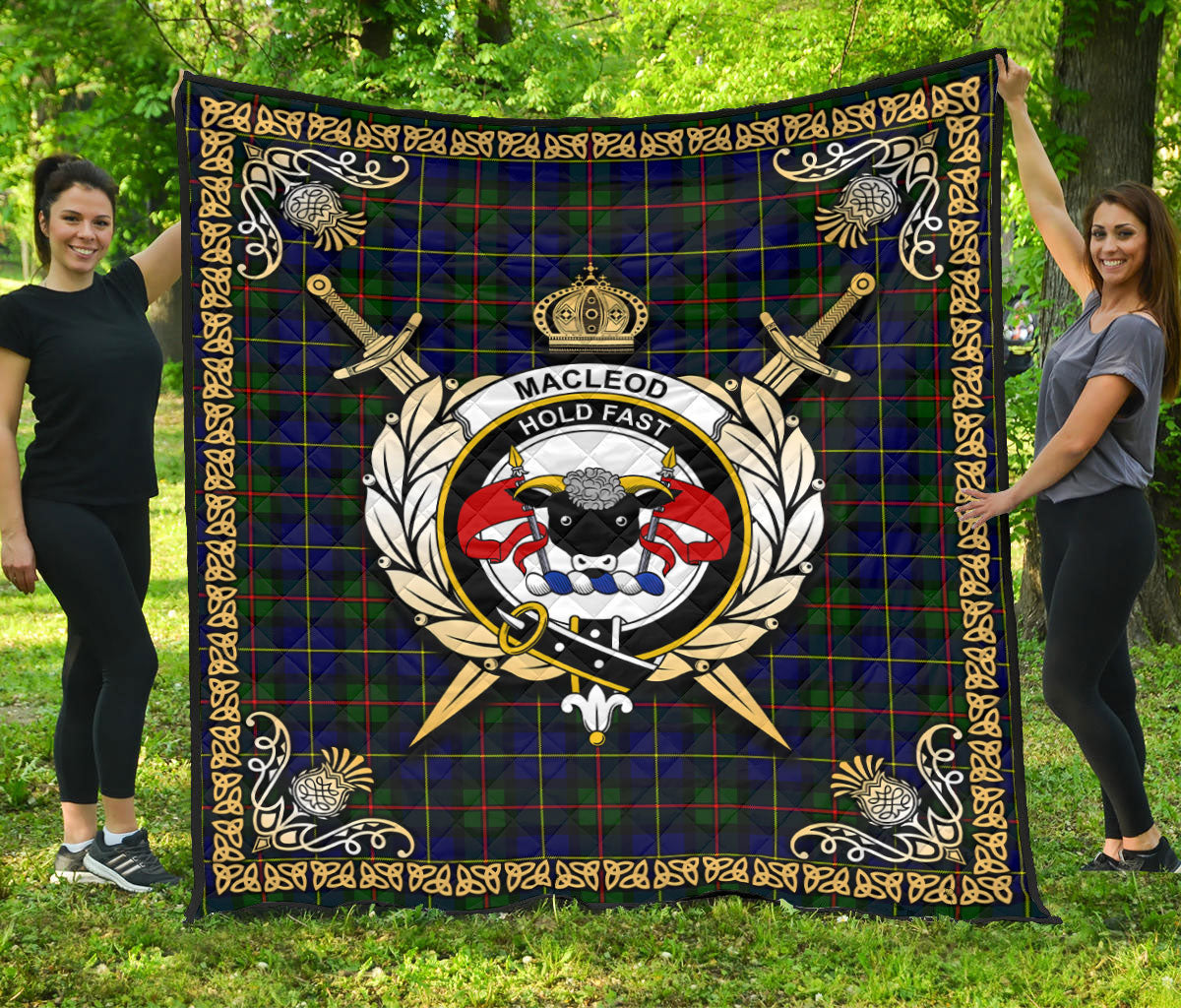 MacLeod of Harris Modern Tartan Crest Premium Quilt - Celtic Thistle Style