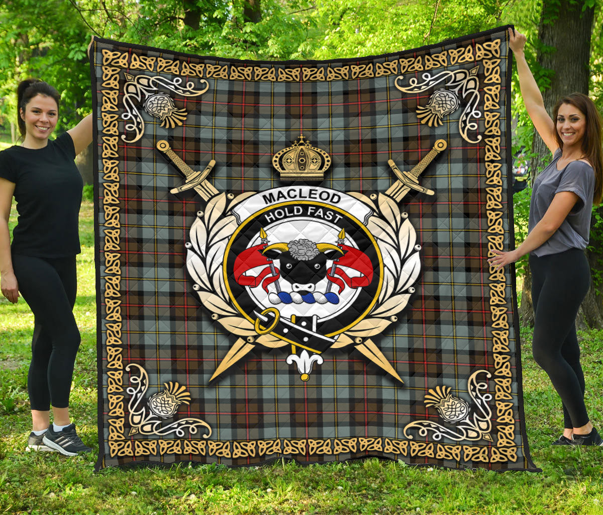 MacLeod of Harris Weathered Tartan Crest Premium Quilt - Celtic Thistle Style