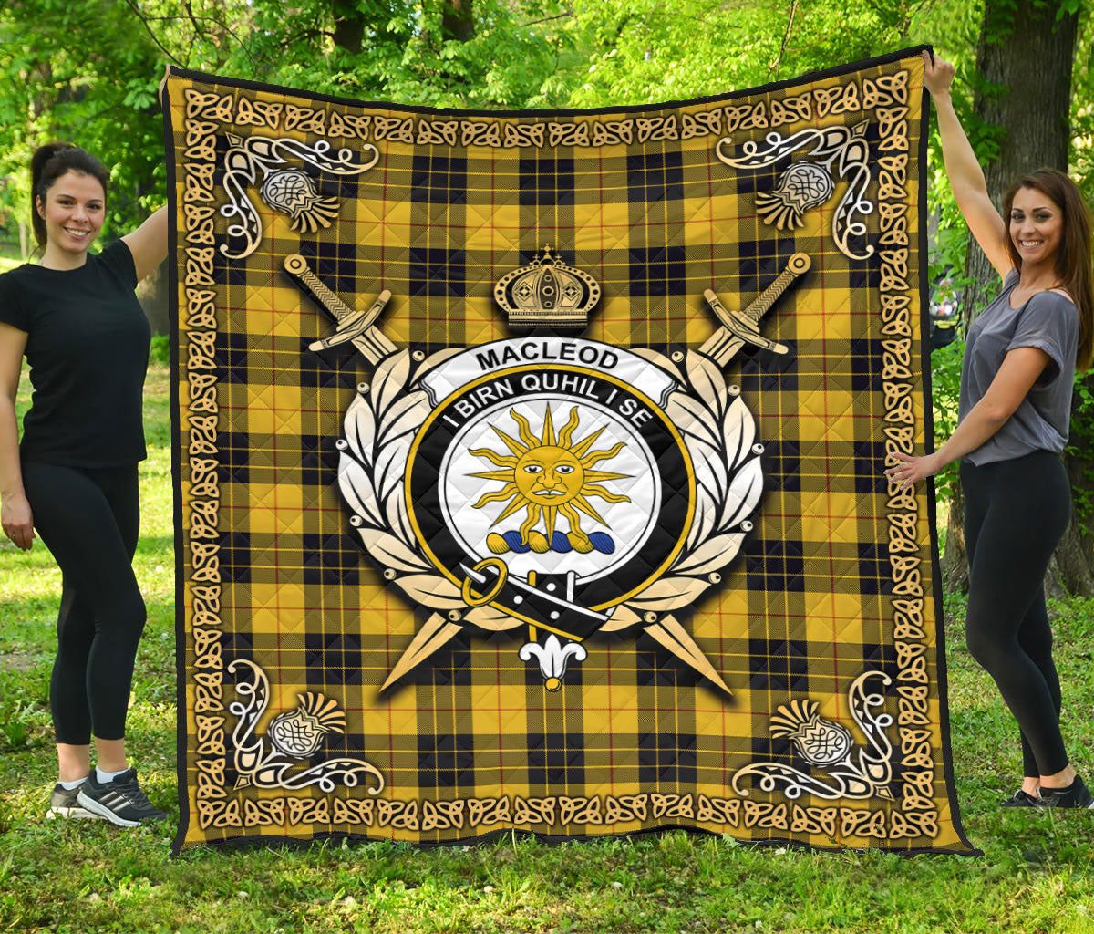 MacLeod of Lewis Ancient Tartan Crest Premium Quilt - Celtic Thistle Style