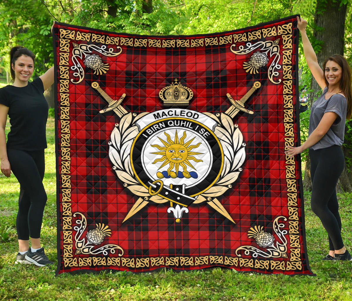 MacLeod of Raasay Tartan Crest Premium Quilt - Celtic Thistle Style