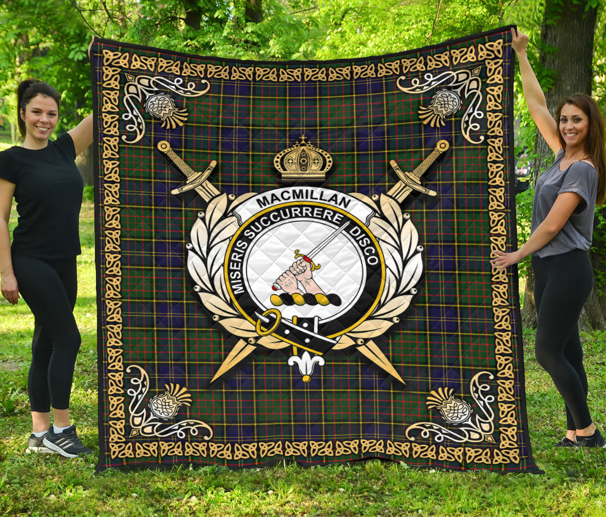 MacMillan Hunting Modern Tartan Crest Premium Quilt - Celtic Thistle Style