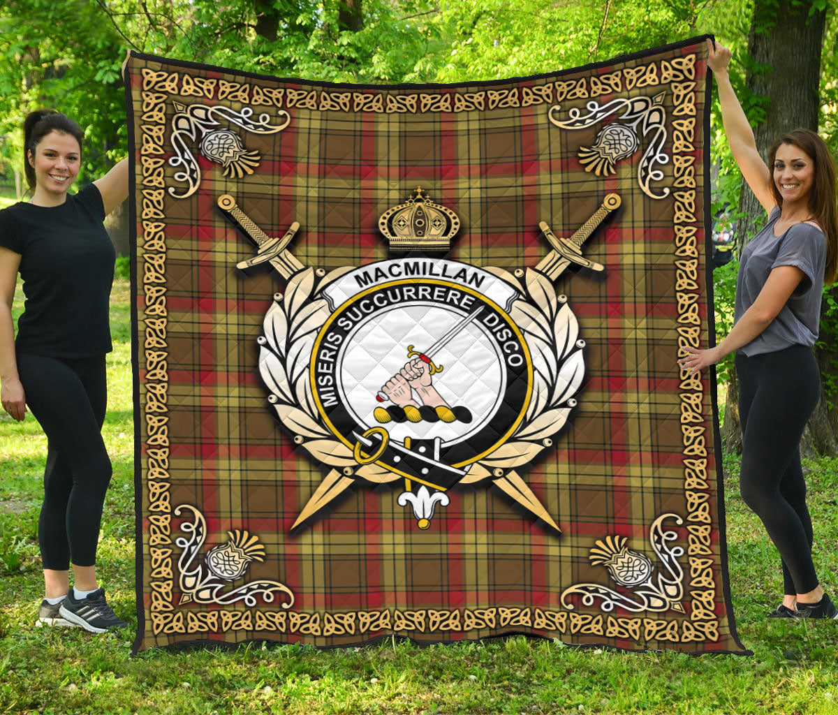 MacMillan Old Weathered Tartan Crest Premium Quilt - Celtic Thistle Style