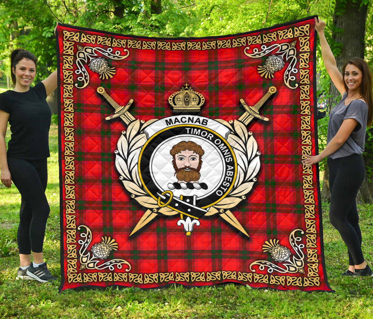 MacNab Modern Tartan Crest Premium Quilt - Celtic Thistle Style