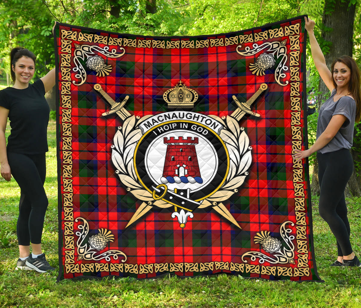 MacNaughton Modern Tartan Crest Premium Quilt - Celtic Thistle Style