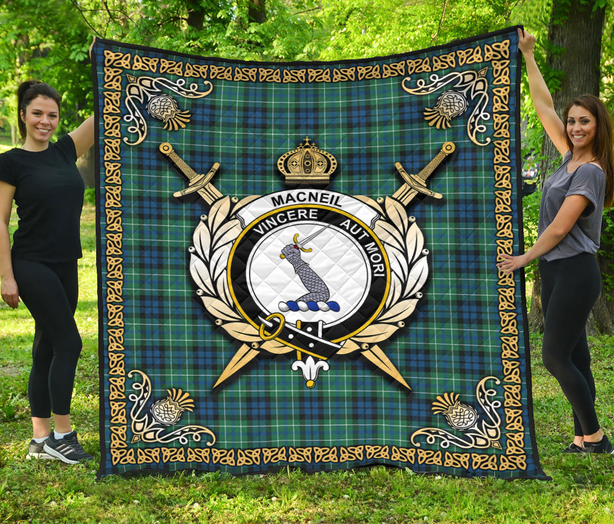 MacNeill of Colonsay Ancient Tartan Crest Premium Quilt - Celtic Thistle Style