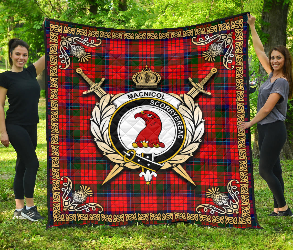 MacNicol (of Scorrybreac) Tartan Crest Premium Quilt - Celtic Thistle Style