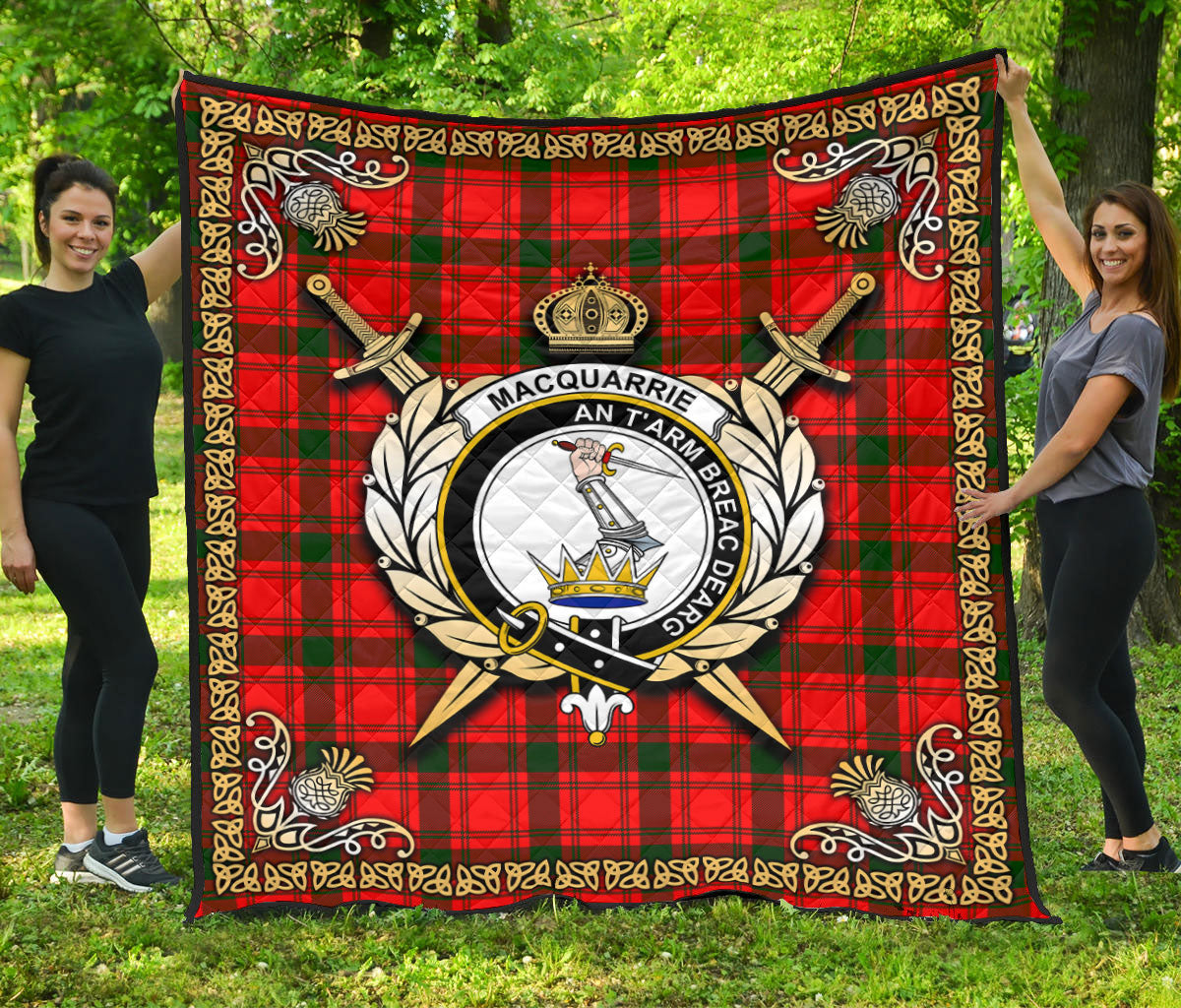 MacQuarrie Tartan Crest Premium Quilt - Celtic Thistle Style