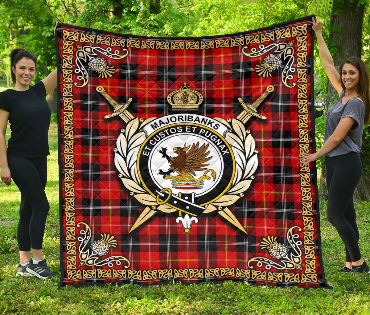 Majoribanks Tartan Crest Premium Quilt - Celtic Thistle Style