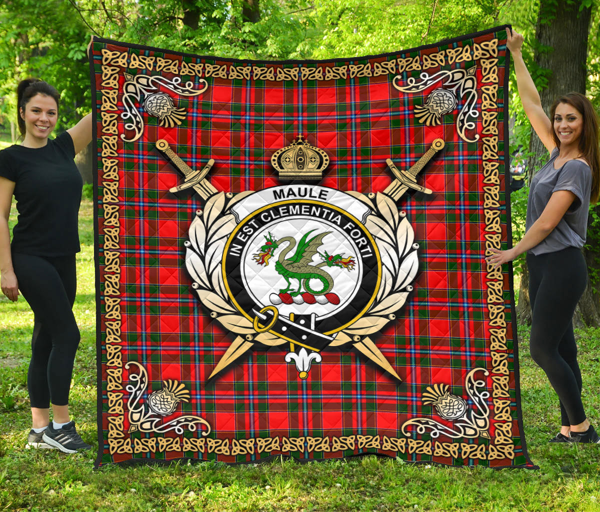 Maule Tartan Crest Premium Quilt - Celtic Thistle Style