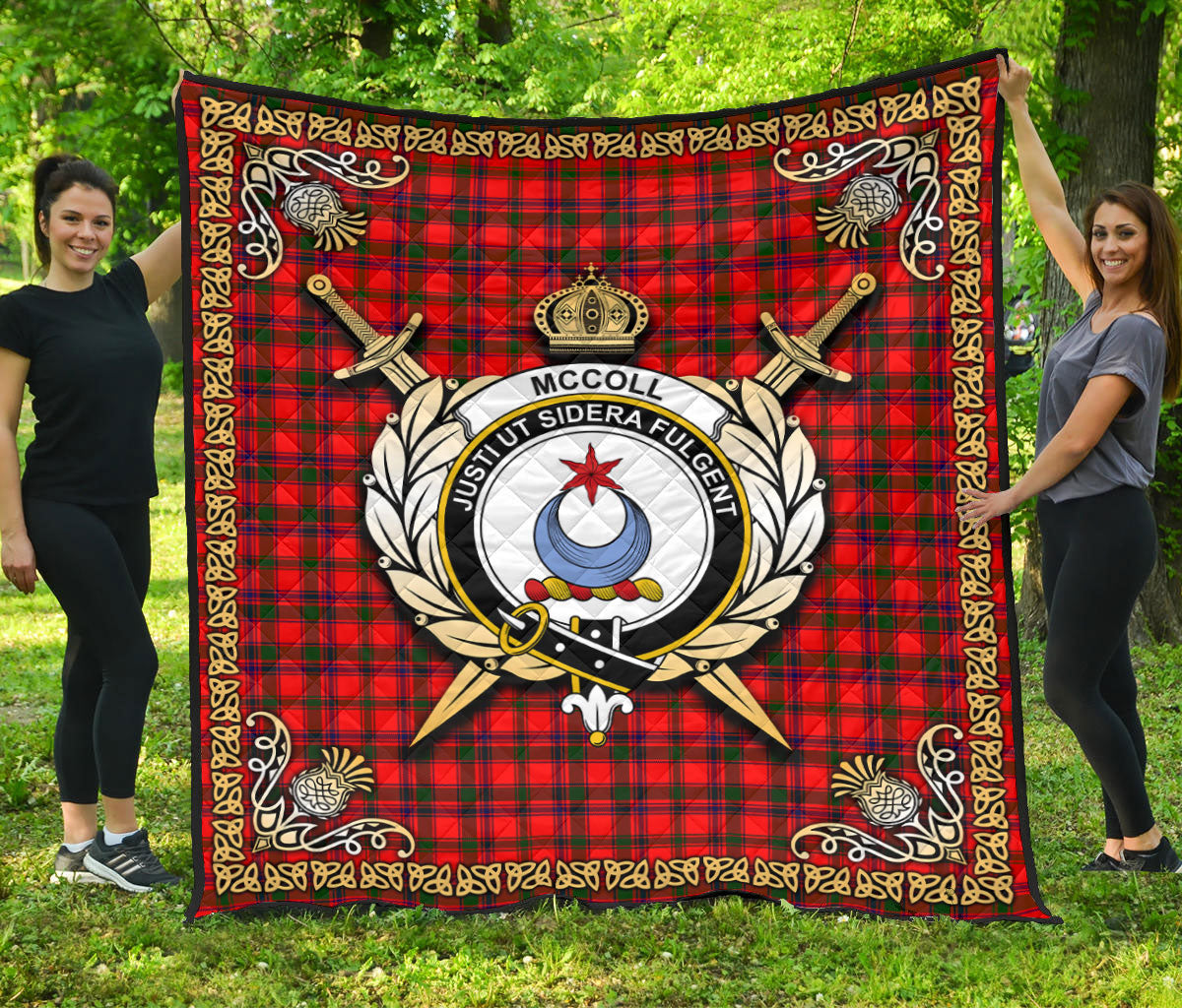 McColl Tartan Crest Premium Quilt - Celtic Thistle Style