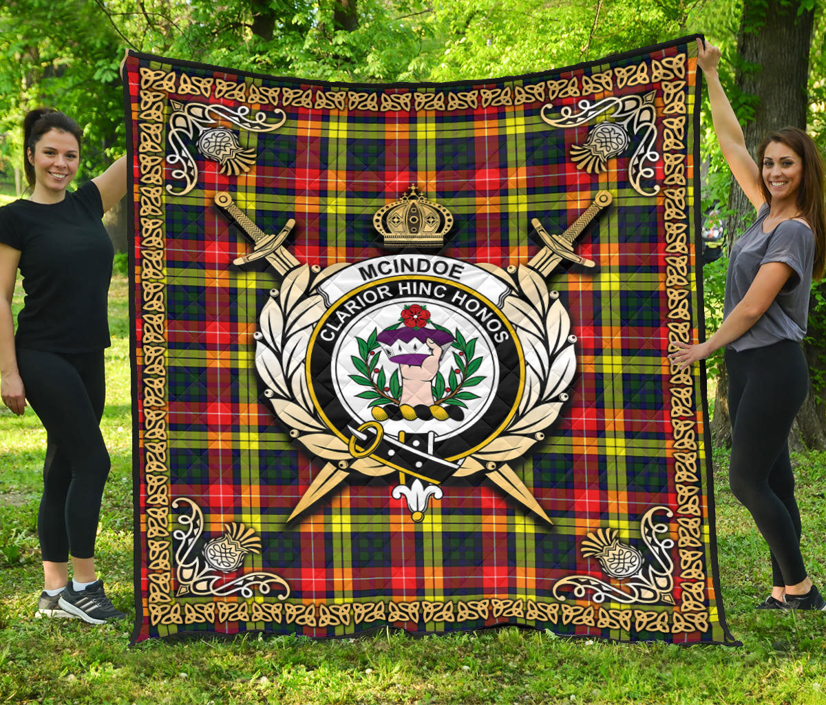 McIndoe Tartan Crest Premium Quilt - Celtic Thistle Style