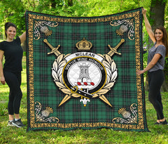 McLean Hunting Ancient Tartan Crest Premium Quilt - Celtic Thistle Style