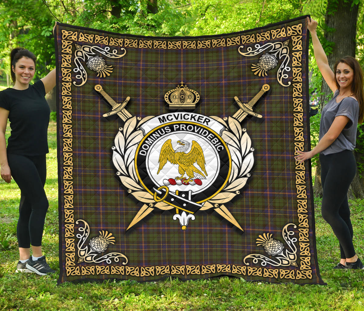 McVicker Tartan Crest Premium Quilt - Celtic Thistle Style