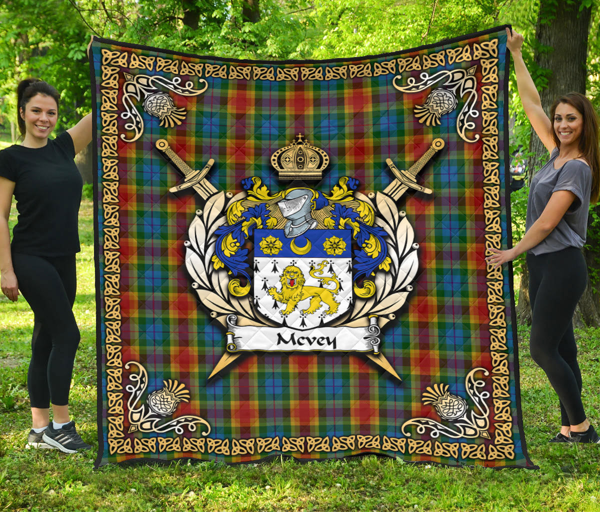 Mcvey Tartan Crest Premium Quilt - Celtic Thistle Style