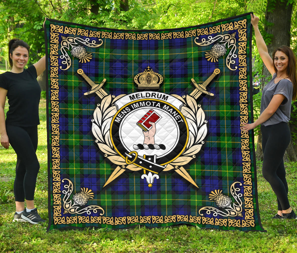 Meldrum Tartan Crest Premium Quilt - Celtic Thistle Style