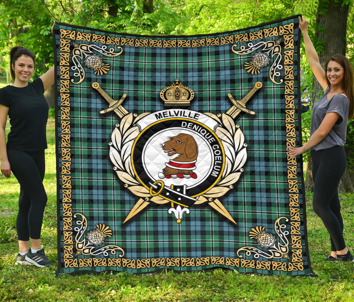 Melville Tartan Crest Premium Quilt - Celtic Thistle Style