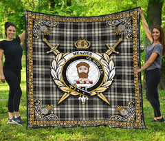 Menzies Black _ White Ancient Tartan Crest Premium Quilt - Celtic Thistle Style