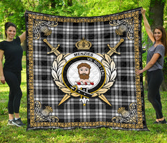 Menzies Black _ White Modern Tartan Crest Premium Quilt - Celtic Thistle Style