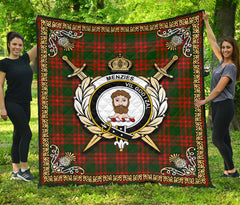 Menzies Green Modern Tartan Crest Premium Quilt - Celtic Thistle Style