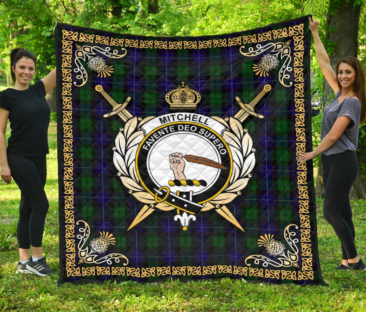 Mitchell Tartan Crest Premium Quilt - Celtic Thistle Style