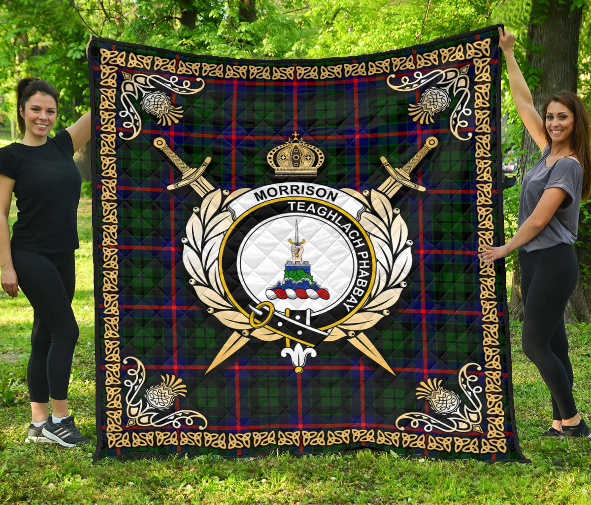 Morrison Modern Tartan Crest Premium Quilt - Celtic Thistle Style