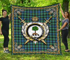 Mowat Ancient Tartan Crest Premium Quilt - Celtic Thistle Style