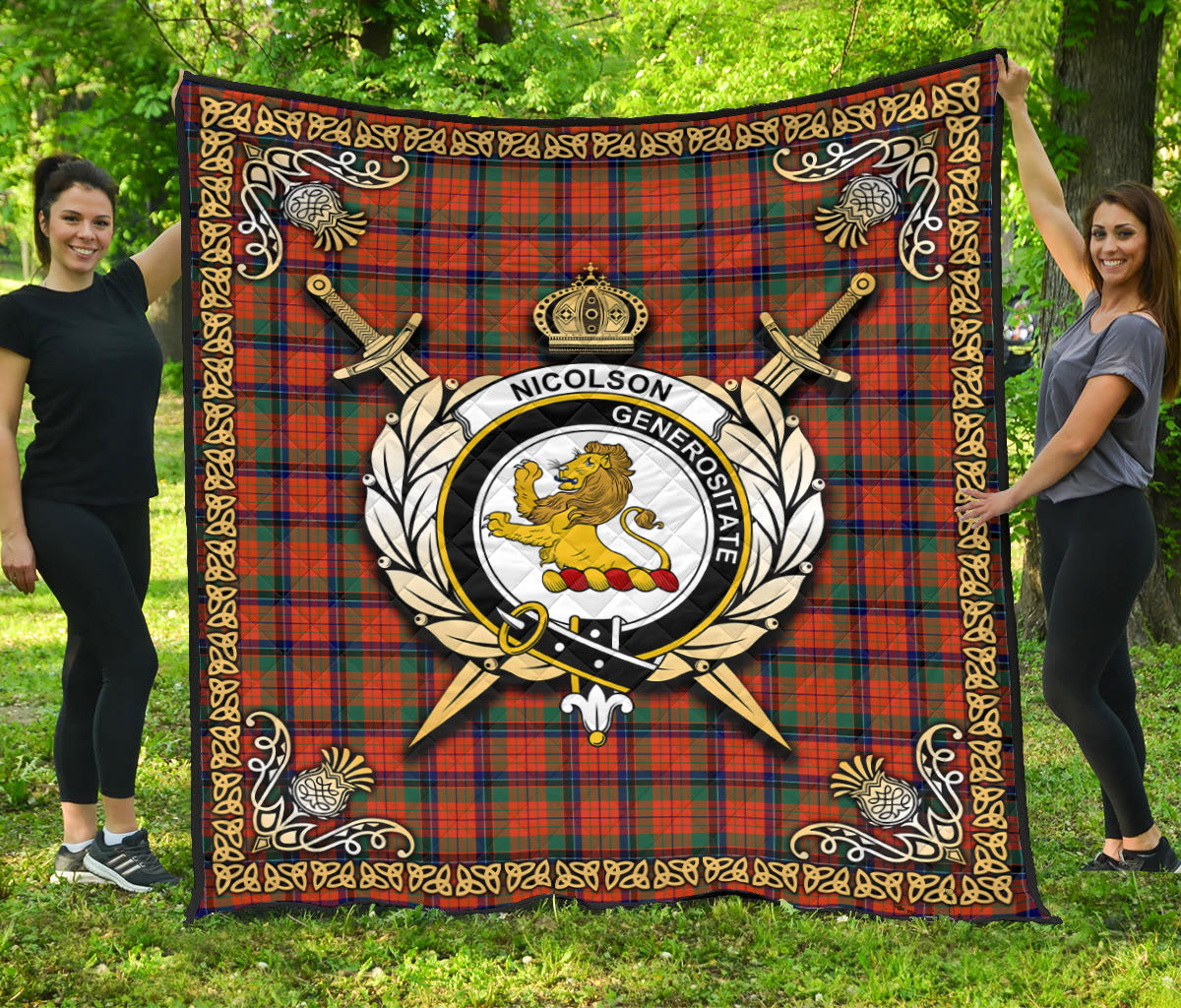 Nicolson Ancient Tartan Crest Premium Quilt - Celtic Thistle Style