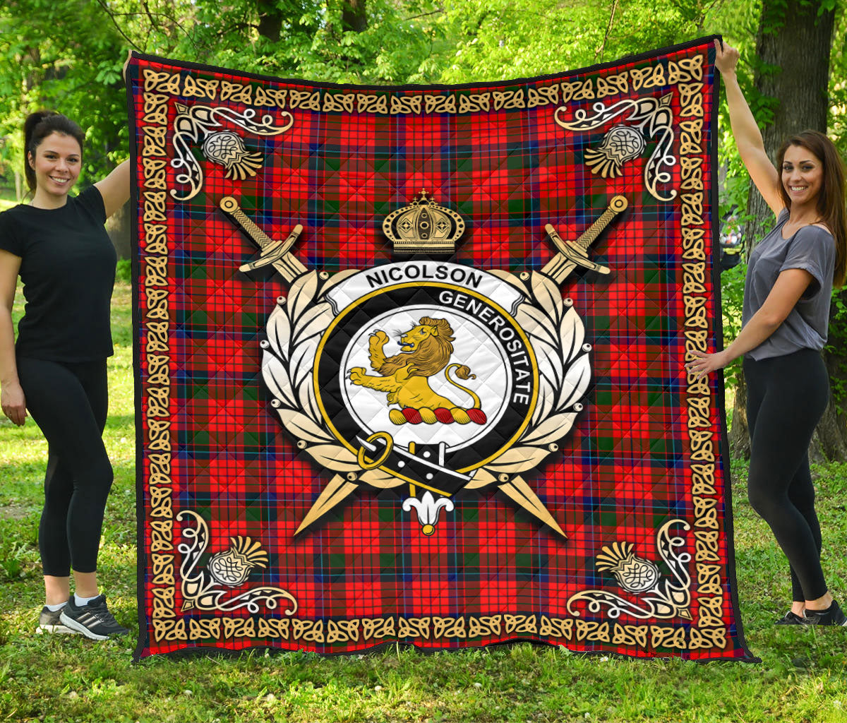 Nicolson Modern Tartan Crest Premium Quilt - Celtic Thistle Style