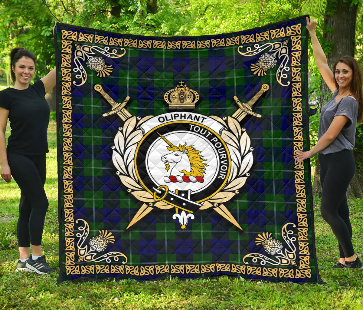 Oliphant Modern Tartan Crest Premium Quilt - Celtic Thistle Style