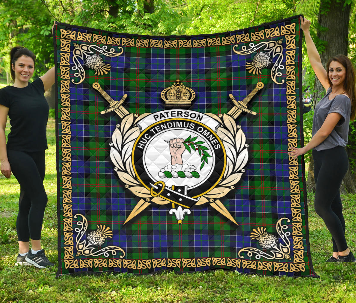 Paterson Tartan Crest Premium Quilt - Celtic Thistle Style