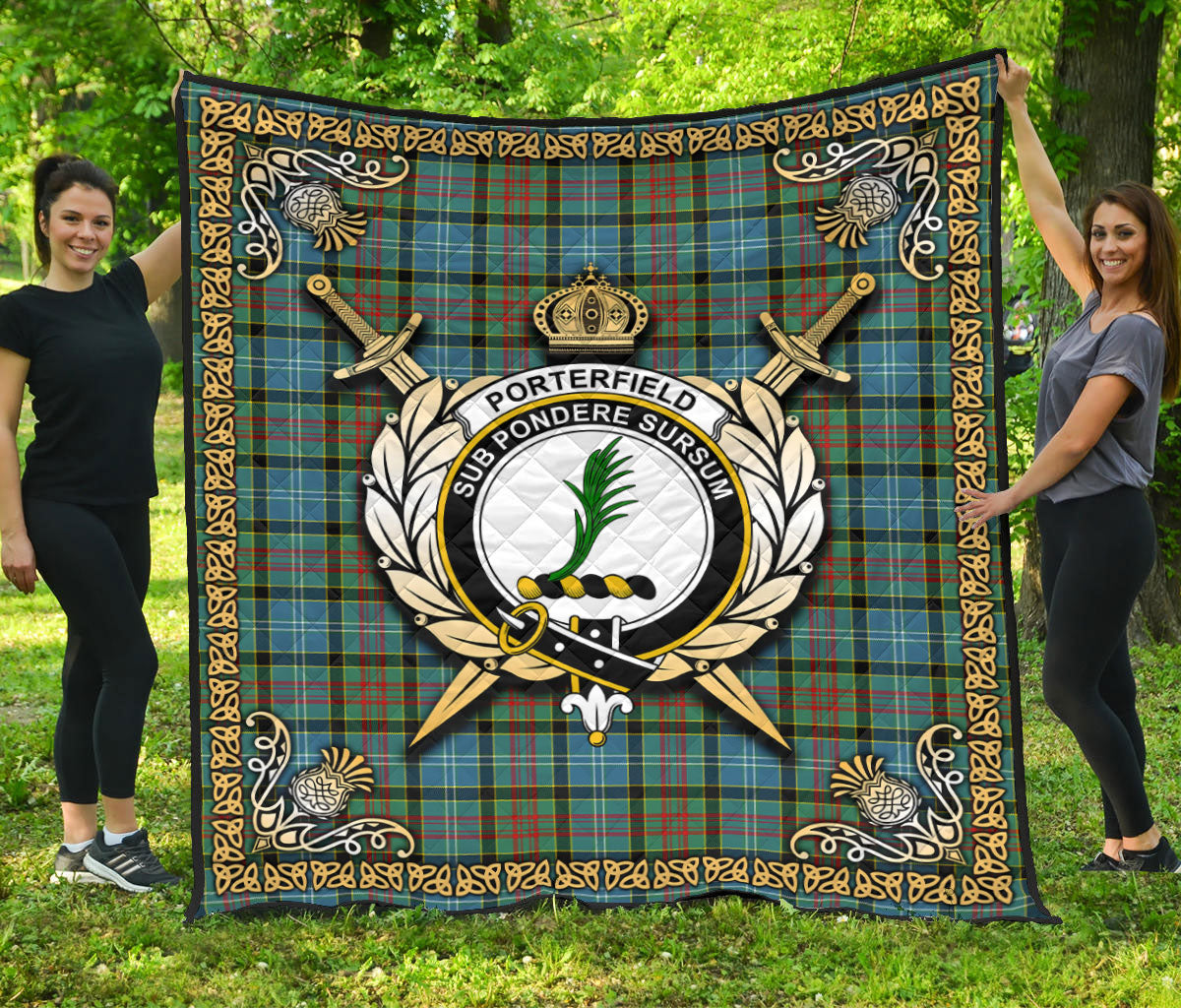 Porterfield Tartan Crest Premium Quilt - Celtic Thistle Style