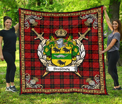 Sweeney Tartan Crest Premium Quilt - Celtic Thistle Style