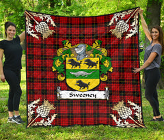 Sweeney Tartan Crest Premium Quilt - Gold Thistle Style