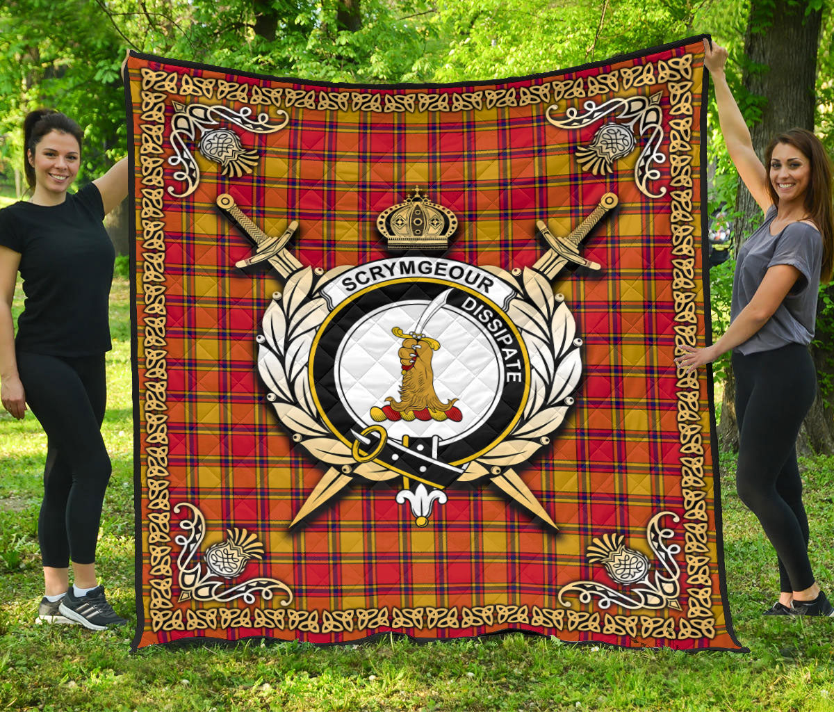 Scrymgeour Tartan Crest Premium Quilt - Celtic Thistle Style