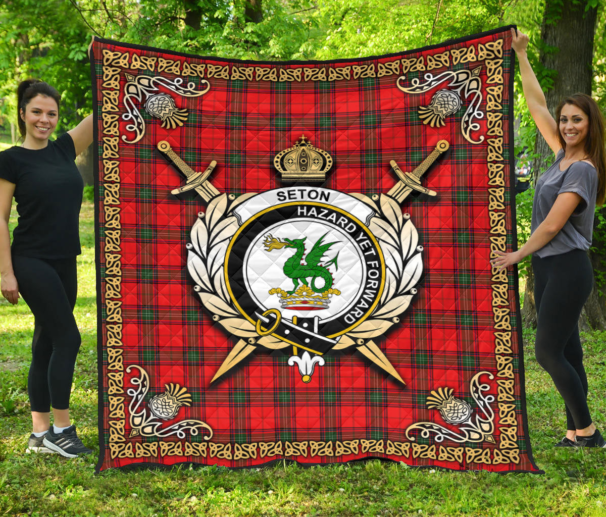 Seton Modern Tartan Crest Premium Quilt - Celtic Thistle Style