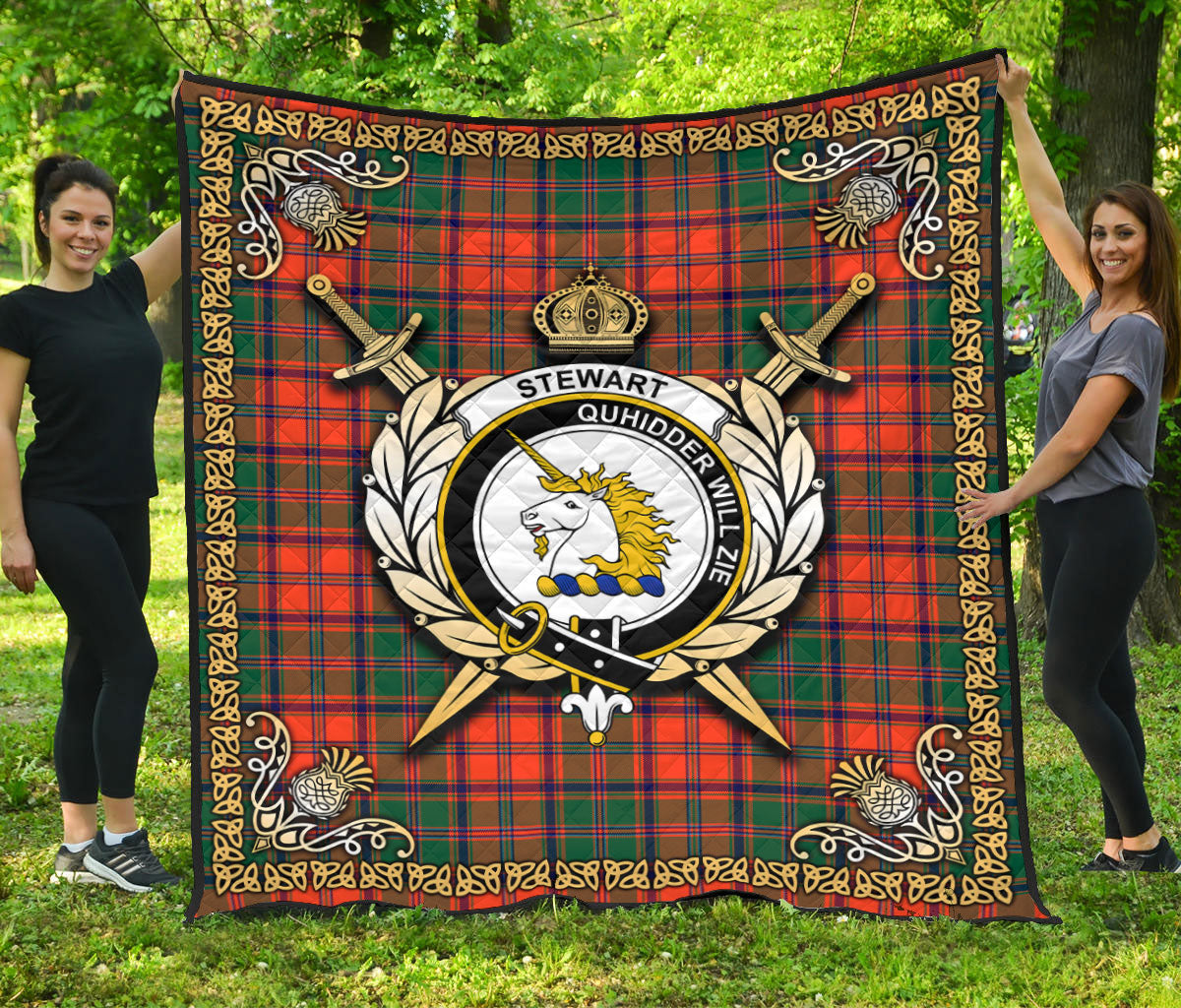 Stewart of Appin Ancient Tartan Crest Premium Quilt - Celtic Thistle S ...