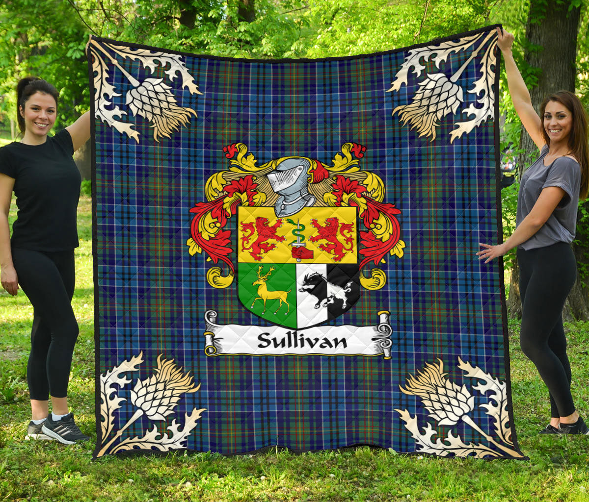 Sullivan Tartan Crest Premium Quilt - Gold Thistle Style