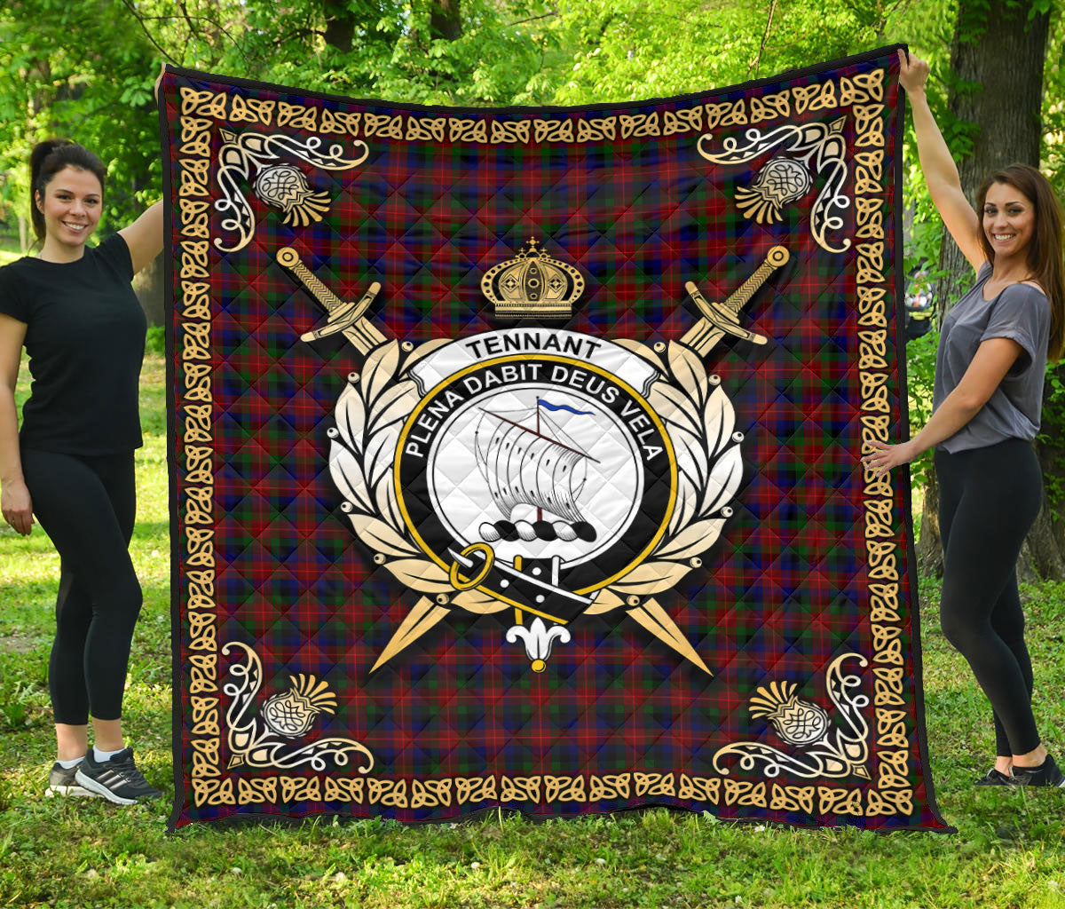 Tennant Tartan Crest Premium Quilt - Celtic Thistle Style