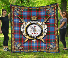 Trotter Tartan Crest Premium Quilt - Celtic Thistle Style