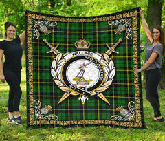 Wallace Hunting Modern Tartan Crest Premium Quilt - Celtic Thistle Style