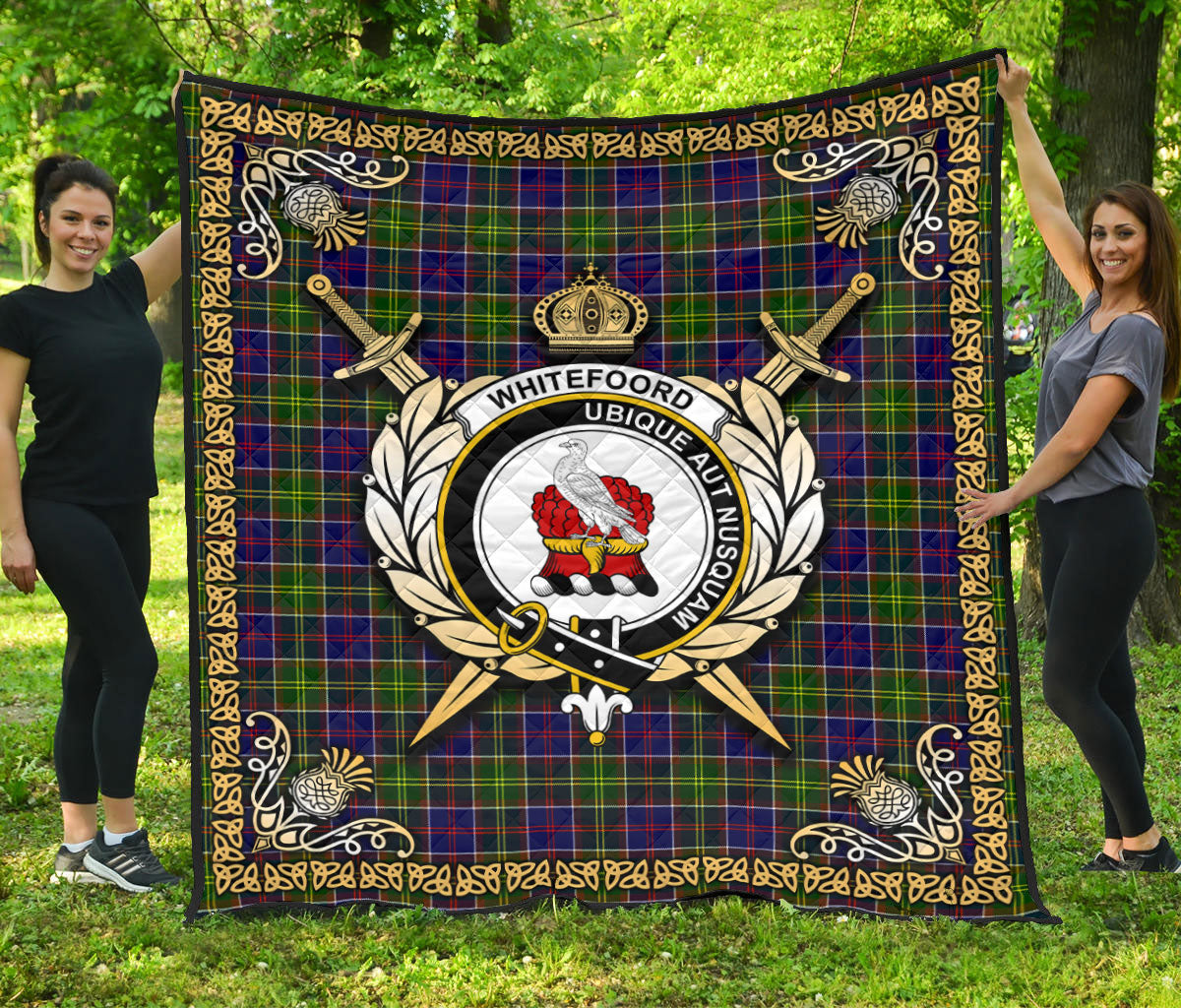 Whitefoord Tartan Crest Premium Quilt - Celtic Thistle Style