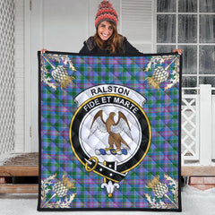 Ralston Tartan Crest Premium Quilt - Gold Thistle Style