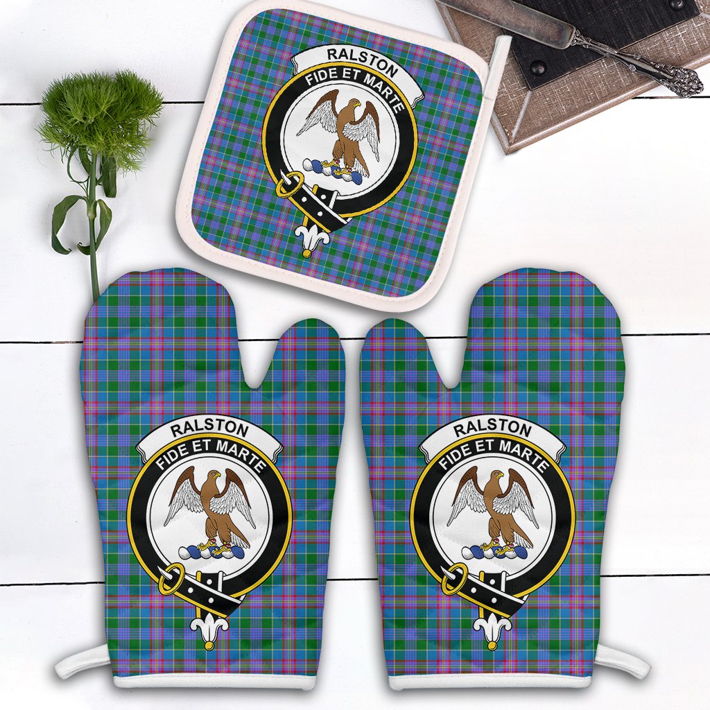 Ralston Tartan Crest Oven Mitt And Pot Holder (2 Oven Mitts + 1 Pot Holder)