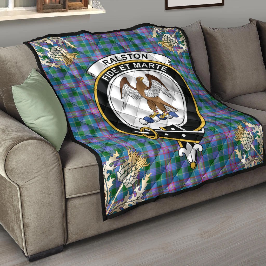 Ralston Tartan Crest Premium Quilt - Gold Thistle Style