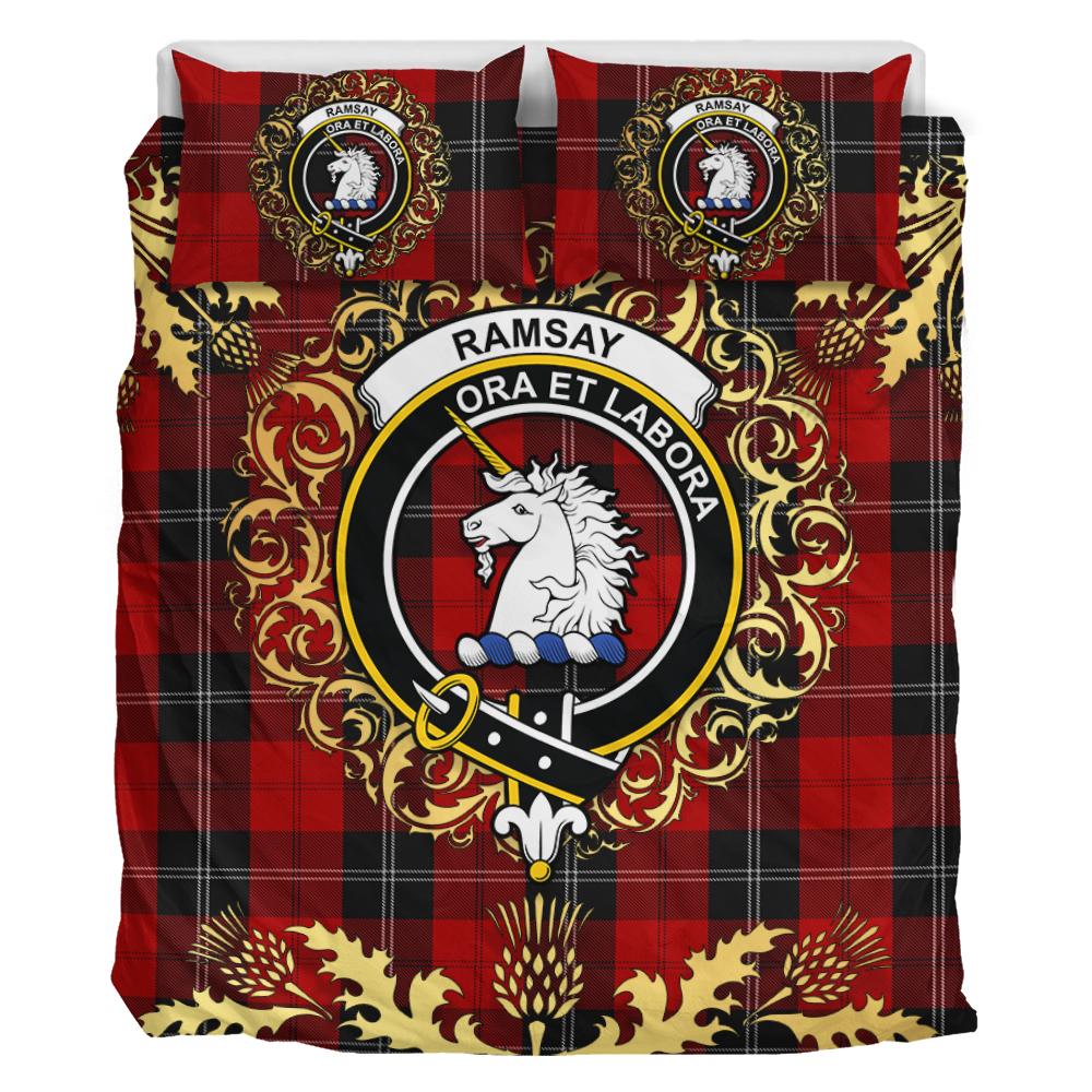 Ramsay Tartan Crest Bedding Set - Golden Thistle Style