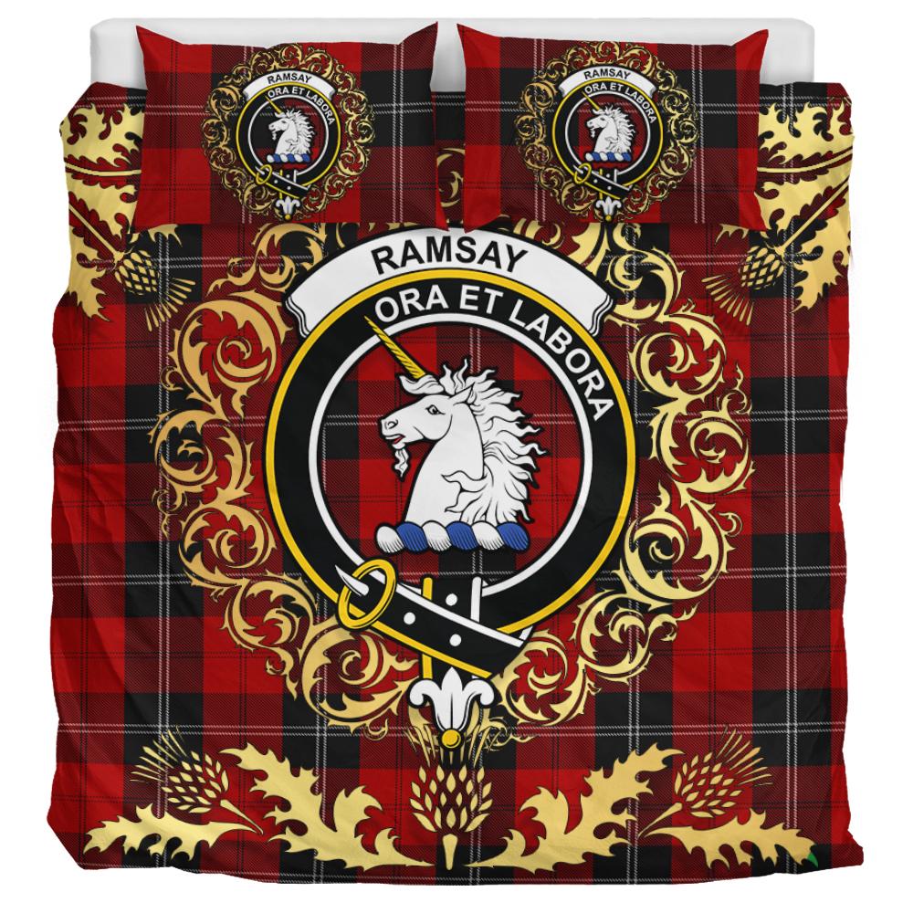 Ramsay Tartan Crest Bedding Set - Golden Thistle Style