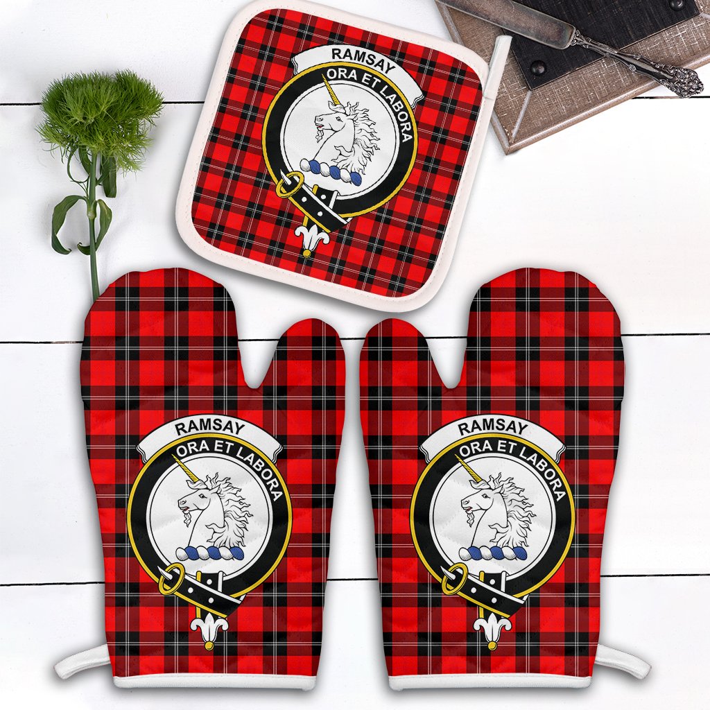 Ramsay Modern Tartan Crest Oven Mitt And Pot Holder (2 Oven Mitts + 1 Pot Holder)