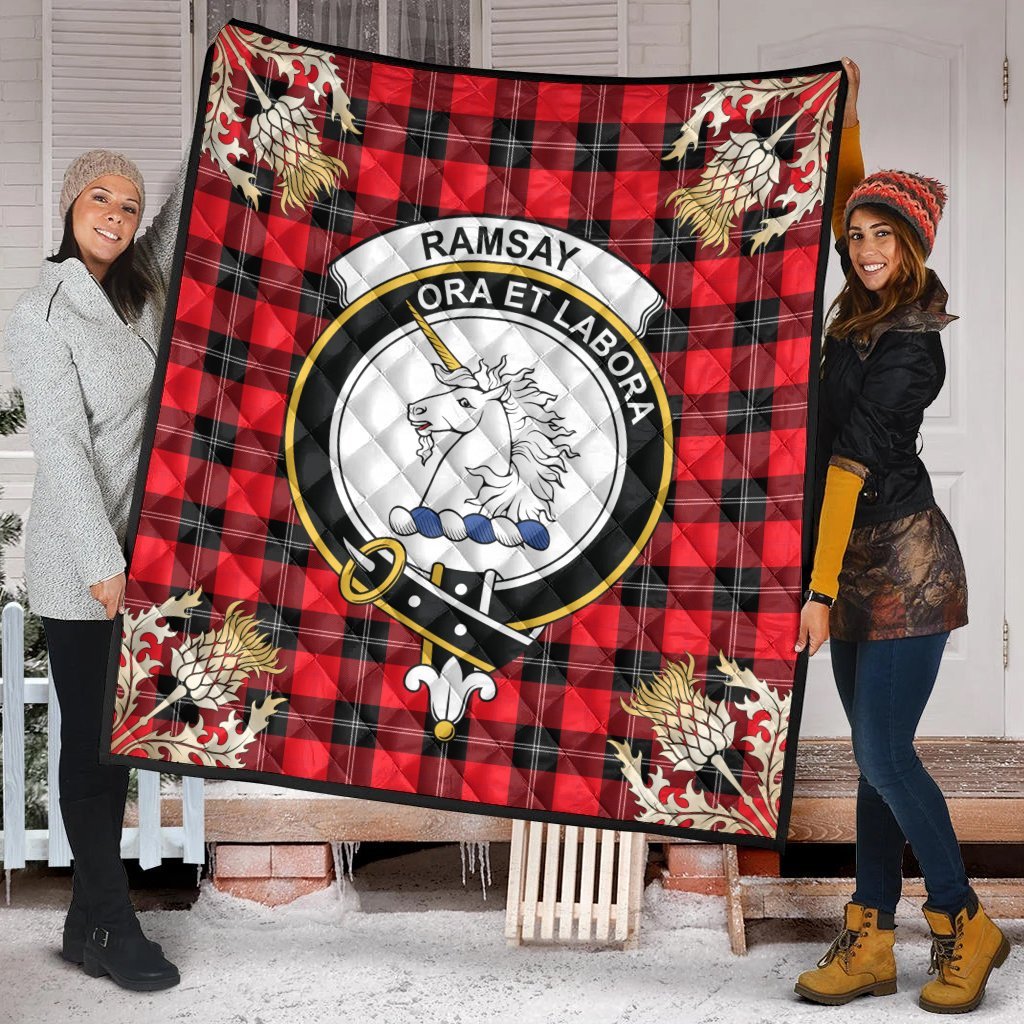 Ramsay Modern Tartan Crest Premium Quilt - Gold Thistle Style